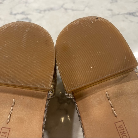 Vince Camuto metallic silver snakeskin print leather T-strap flat sandals. - Picture 11 of 16